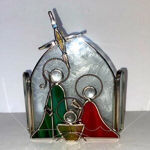 Stained Glass Jesus Nativity Scene Lead Christmas holiday handmade tea light
